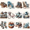 Winter Brownie Haven Clipart Mini Set - 125+ transparent PNG, Rustic winter graphics, Brownie winter art, Commercial use, Digital download