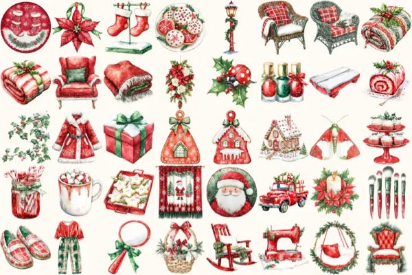 Santa’s Lapland Watercolor Clipart Set - 275+ transparent PNG, christmas graphics, holiday festive png, Commercial use, Digital download
