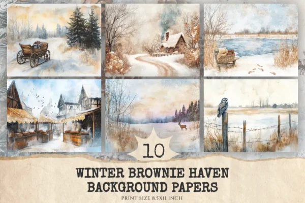 Winter Brownie Haven Junk Journal Pages & Papers - Rustic winter journal paper, Cozy cocoa background, Junk Journal Kit, Digital download
