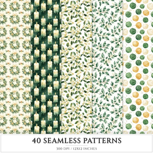 Cozy Yuletide Seamless Patterns, Winter JPEG, Holiday pattern, Gift box, Festive, Plaid, Snowflake repeating pattern, Digital scrapbook paper