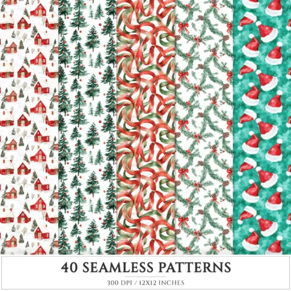 Santa’s Lapland Seamless Patterns, Rustic winter JPEG, Festive pattern, Plaid, Snowflake, Santa repeating pattern, Digital scrapbook paper
