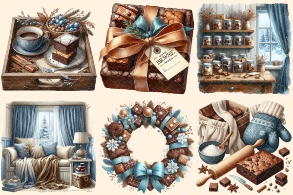 Winter Brownie Haven PNG Clipart Collection - 26 PNG, Brownie winter illustrations, Rustic printables, Commercial use, Digital download
