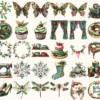 Holly Planner Watercolor Clipart Set - 260+ transparent PNG, Christmas planner graphics, Holly ornament png, Commercial use, Digital download