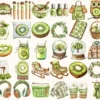 Winter Kiwi Watercolor Clipart Set - 275+ transparent PNG, Winter fruit illustrations, Cozy winter art, Commercial use, Digital download