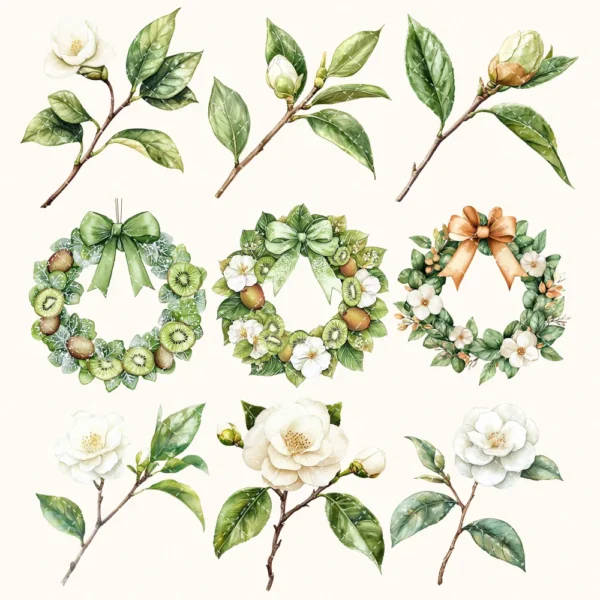 Winter Kiwi Floral Arrangements, Camellia, Winter flower png, Camellia bouquet, Winter decor, Winter png, Commercial use, Digital download