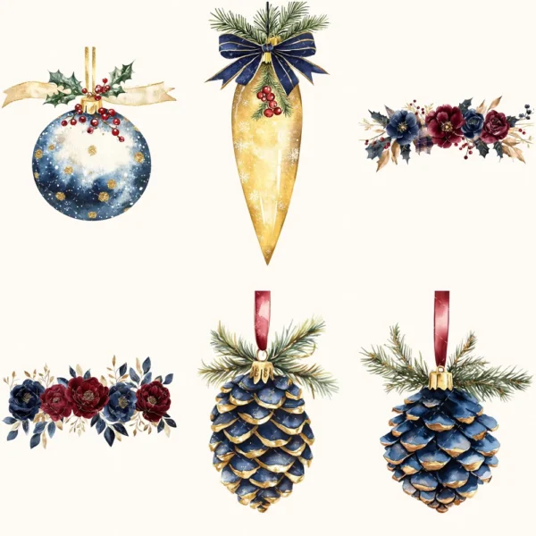 Plaid Holiday Floral Arrangements, Peony floral png, Holly berry bouquet, Ornaments, Festive decor, Commercial use, Digital download
