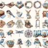 Winter Brownie Haven Watercolor Clipart Set - 275+ transparent PNG, Rustic winter png, Brownie winter art, Commercial use, Digital download