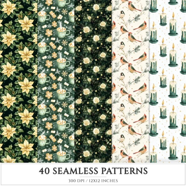 Cozy Yuletide Seamless Patterns, Winter JPEG, Holiday pattern, Gift box, Festive, Plaid, Snowflake repeating pattern, Digital scrapbook paper