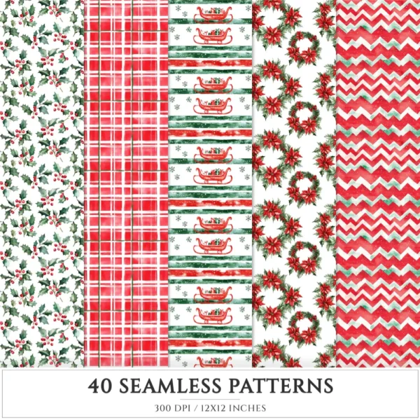 Santa’s Lapland Seamless Patterns, Rustic winter JPEG, Festive pattern, Plaid, Snowflake, Santa repeating pattern, Digital scrapbook paper