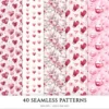 Romance in Winter Seamless Patterns, Romantic heart JPEG, Pink rose pattern, Cozy love, Valentine repeating pattern, Digital scrapbook paper