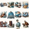 Winter Brownie Haven Clipart Mini Set - 125+ transparent PNG, Rustic winter graphics, Brownie winter art, Commercial use, Digital download