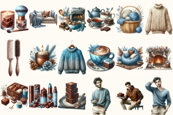 Winter Brownie Haven Clipart Mini Set - 125+ transparent PNG, Rustic winter graphics, Brownie winter art, Commercial use, Digital download