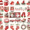 Santa’s Lapland Watercolor Clipart Set - 275+ transparent PNG, christmas graphics, holiday festive png, Commercial use, Digital download