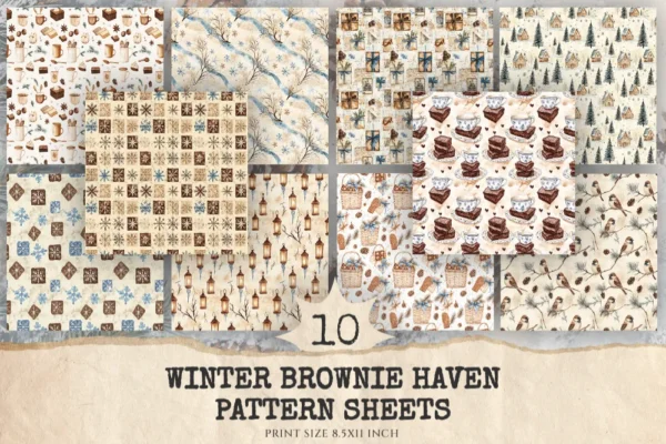 Winter Brownie Haven Junk Journal Pages & Papers - Rustic winter journal paper, Cozy cocoa background, Junk Journal Kit, Digital download