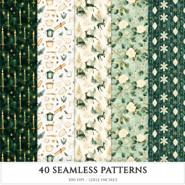 Cozy Yuletide Seamless Patterns, Winter JPEG, Holiday pattern, Gift box, Festive, Plaid, Snowflake repeating pattern, Digital scrapbook paper