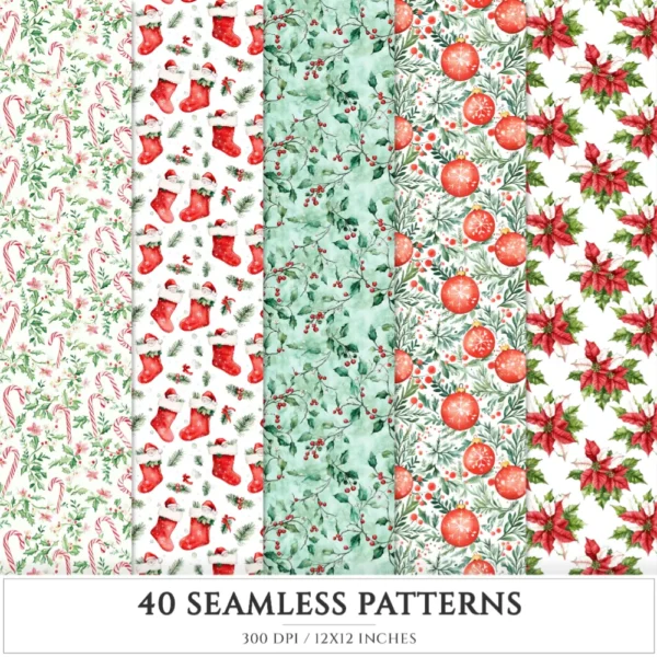 Santa’s Lapland Seamless Patterns, Rustic winter JPEG, Festive pattern, Plaid, Snowflake, Santa repeating pattern, Digital scrapbook paper