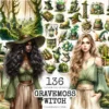 Gravemoss Witch Clipart Mini Set - Fantasy Clipart, Mystic forest graphics, Witchy fantasy art, Moss Art, Magical Images, Digital download