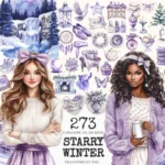 Starry Winter Watercolor Clipart Set - 270+ transparent PNG, Midnight winter graphics, Rustic winter images, Commercial use,Digital download
