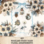 Woodland Frost Diary Floral Arrangements - Anemone Flowers, Botanical, Winter Florals, Bouquet, Floral Wreath, Greenery Art,Digital Download