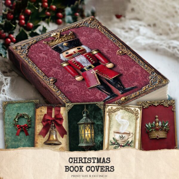 Vintage Christmas Book Covers - Candlelight, Holly, Christmas Letter, Snow Globe, Goose, Sleigh, Nutcracker, Printables, Digital download