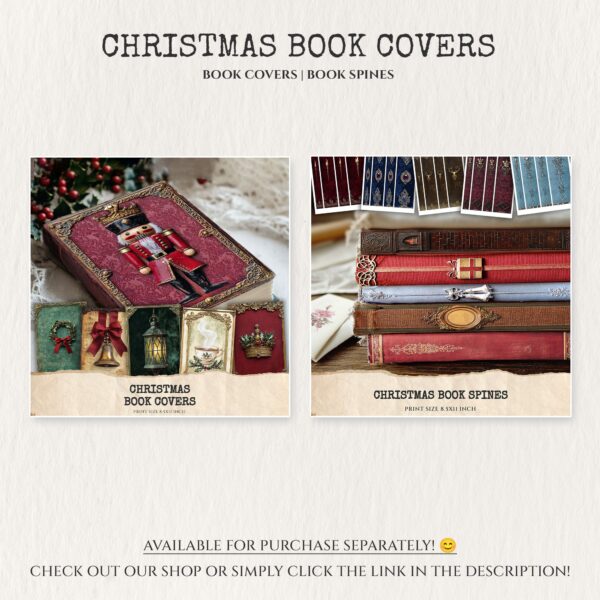 Vintage Christmas Book Covers - Candlelight, Holly, Christmas Letter, Snow Globe, Goose, Sleigh, Nutcracker, Printables, Digital download