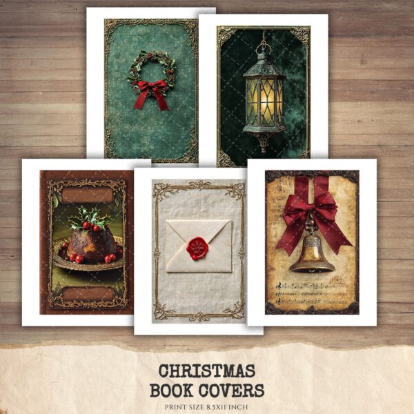 Vintage Christmas Book Covers - Candlelight, Holly, Christmas Letter, Snow Globe, Goose, Sleigh, Nutcracker, Printables, Digital download