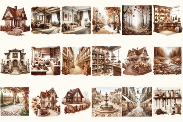 Chocolate Heaven Watercolor Clipart Set - 125+ transparent PNG, Cozy fall treats graphics, Cocoa clipart, Pastry png, Digital download