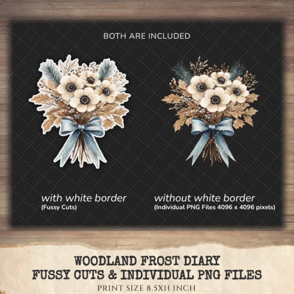 Woodland Frost Diary Floral Arrangements - Anemone Flowers, Botanical, Winter Florals, Bouquet, Floral Wreath, Greenery Art,Digital Download