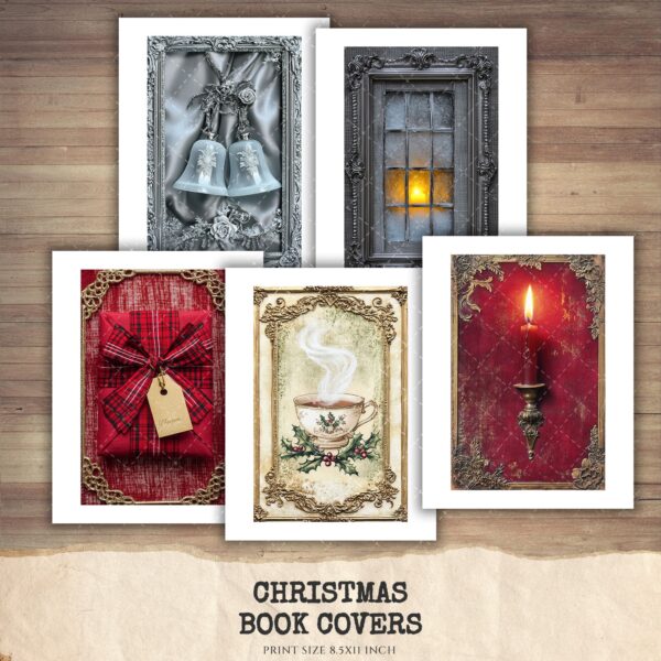 Vintage Christmas Book Covers - Candlelight, Holly, Christmas Letter, Snow Globe, Goose, Sleigh, Nutcracker, Printables, Digital download