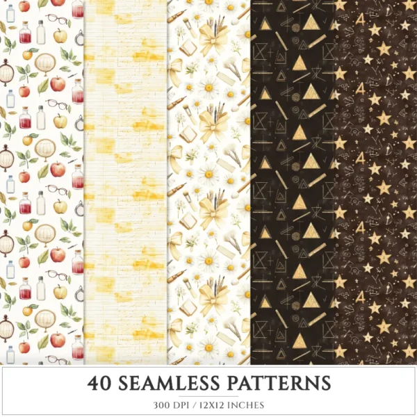 Chalkboard Dreams Seamless Patterns, Classroom JPEG, Coffee and Books Pattern, Globe, School Bag Repeating Pattern, Digital Scrapbook Paper