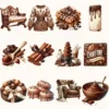 Chocolate Heaven Watercolor Clipart Set - 125+ transparent PNG, Cozy fall treats graphics, Cocoa clipart, Pastry png, Digital download