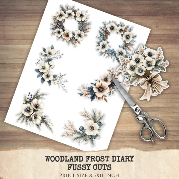 Woodland Frost Diary Floral Arrangements - Anemone Flowers, Botanical, Winter Florals, Bouquet, Floral Wreath, Greenery Art,Digital Download