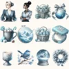 Silent Snowfall Clipart Mini Set - Cuteness Holiday Art, Xmas Girl Graphics, Snowfall Winter Clipart, Blue Christmas PNG, Digital Download