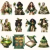 Gravemoss Witch Clipart Mini Set - Fantasy Clipart, Mystic forest graphics, Witchy fantasy art, Moss Art, Magical Images, Digital download