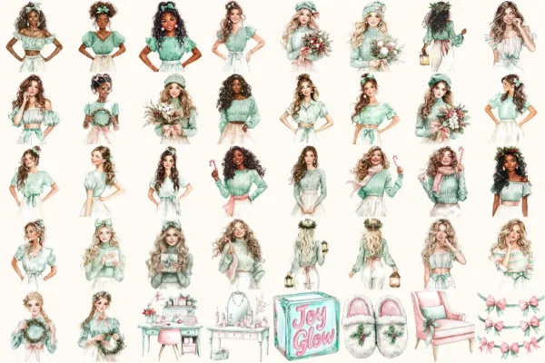 Peppermint Glow Watercolor Clipart Set - 275+ transparent PNG, Peppermint xmas graphics, Cozy christmas art, Commercial use,Digital download