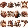 Chocolate Heaven Watercolor Clipart Set - 125+ transparent PNG, Cozy fall treats graphics, Cocoa clipart, Pastry png, Digital download