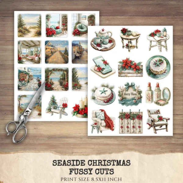 Seaside Christmas Watercolor Clipart Set - 170+ transparent PNG, Festive Beach Graphics, Holiday, Xmas, Cozy Christmas Art, Digital Download