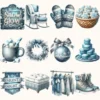 Silent Snowfall Clipart Mini Set - Cuteness Holiday Art, Xmas Girl Graphics, Snowfall Winter Clipart, Blue Christmas PNG, Digital Download