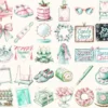 Peppermint Glow Watercolor Clipart Set - 275+ transparent PNG, Peppermint xmas graphics, Cozy christmas art, Commercial use,Digital download