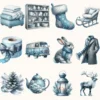 Silent Snowfall Clipart Mini Set - Cuteness Holiday Art, Xmas Girl Graphics, Snowfall Winter Clipart, Blue Christmas PNG, Digital Download