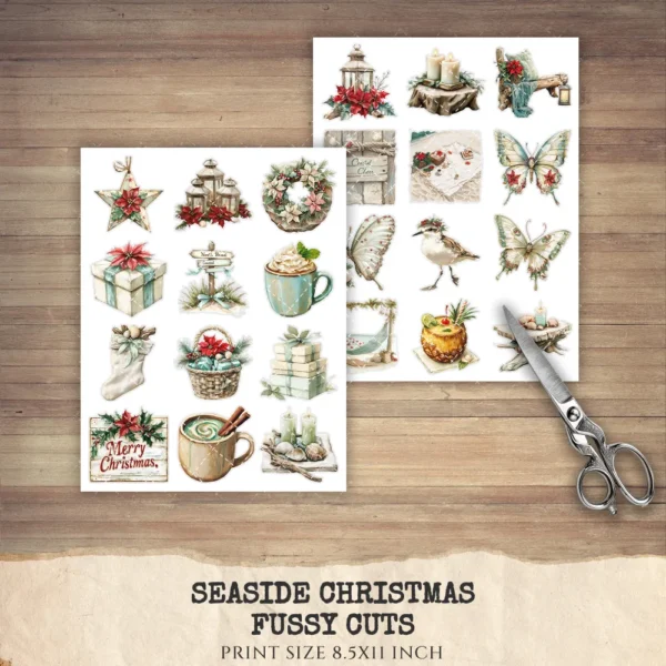 Seaside Christmas Watercolor Clipart Set - 170+ transparent PNG, Festive Beach Graphics, Holiday, Xmas, Cozy Christmas Art, Digital Download