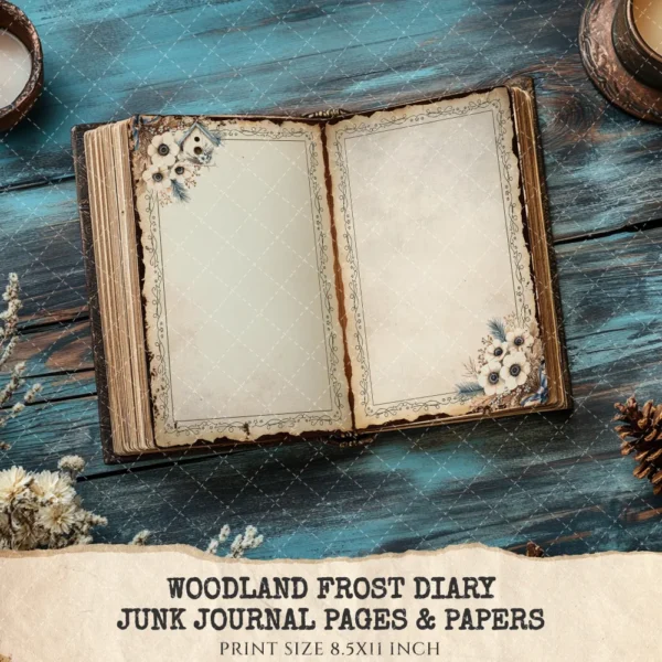 Woodland Frost Diary Junk Journal Pages & Papers - Winter Journal Paper, Woodland Digital Background, Junk Journal Kit, Digital download