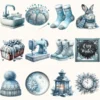 Silent Snowfall Clipart Mini Set - Cuteness Holiday Art, Xmas Girl Graphics, Snowfall Winter Clipart, Blue Christmas PNG, Digital Download