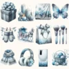Silent Snowfall Clipart Mini Set - Cuteness Holiday Art, Xmas Girl Graphics, Snowfall Winter Clipart, Blue Christmas PNG, Digital Download