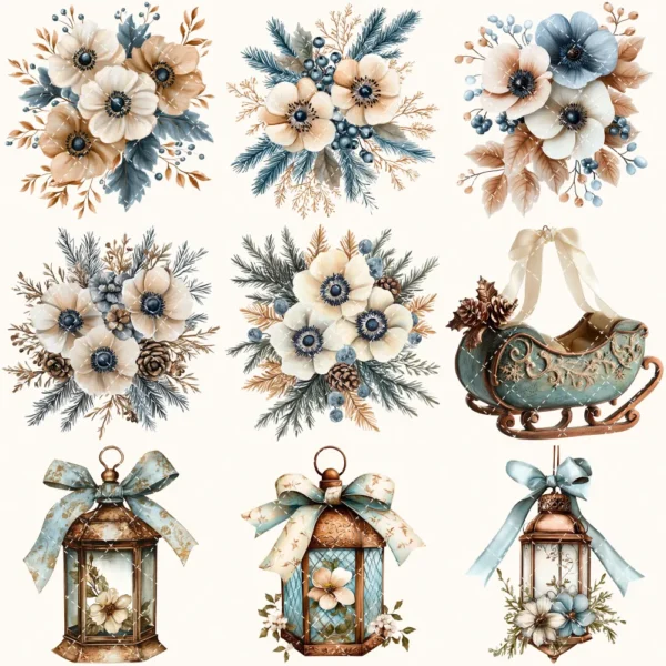 Woodland Frost Diary Floral Arrangements - Anemone Flowers, Botanical, Winter Florals, Bouquet, Floral Wreath, Greenery Art,Digital Download