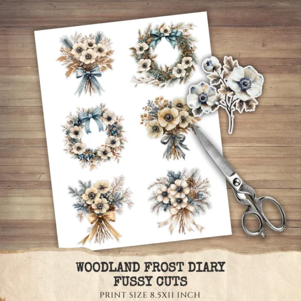 Woodland Frost Diary Floral Arrangements - Anemone Flowers, Botanical, Winter Florals, Bouquet, Floral Wreath, Greenery Art,Digital Download
