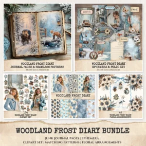 Woodland Frost Diary Mega Bundle – Junk Journal Pages, Ephemera, Kit, Winter Forest Art, Winter Graphics, Floral, Digital Download