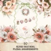 Blush Chic Noel Floral Arrangements, Poppy Floral PNG, Christmas Bouquet, Xmas Decor, Pink Ornaments, Flower Illustrations, Digital download