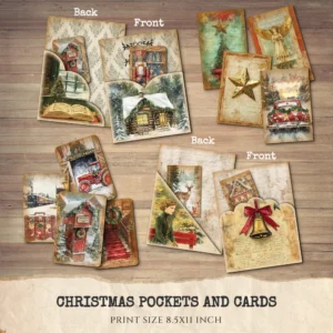 Christmas Pockets and Cards - Vintage Pocket, Ephemera, Ornament, Gift, Printable, Scrapbooking, Tags, Kit, Junk Journal, Digital Download