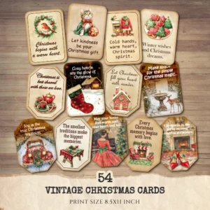 Vintage Christmas Cards - Holiday Quotes, Printable, Vintage, Kits, Ephemera, Printables, Labels, Festive Tags, Digital Download